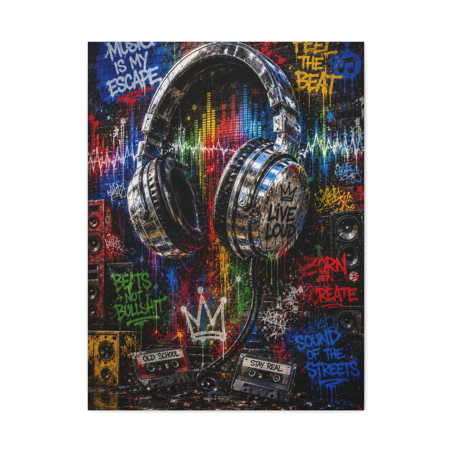 Graffiti Headphones Music Street Wall Art & Canvas Print