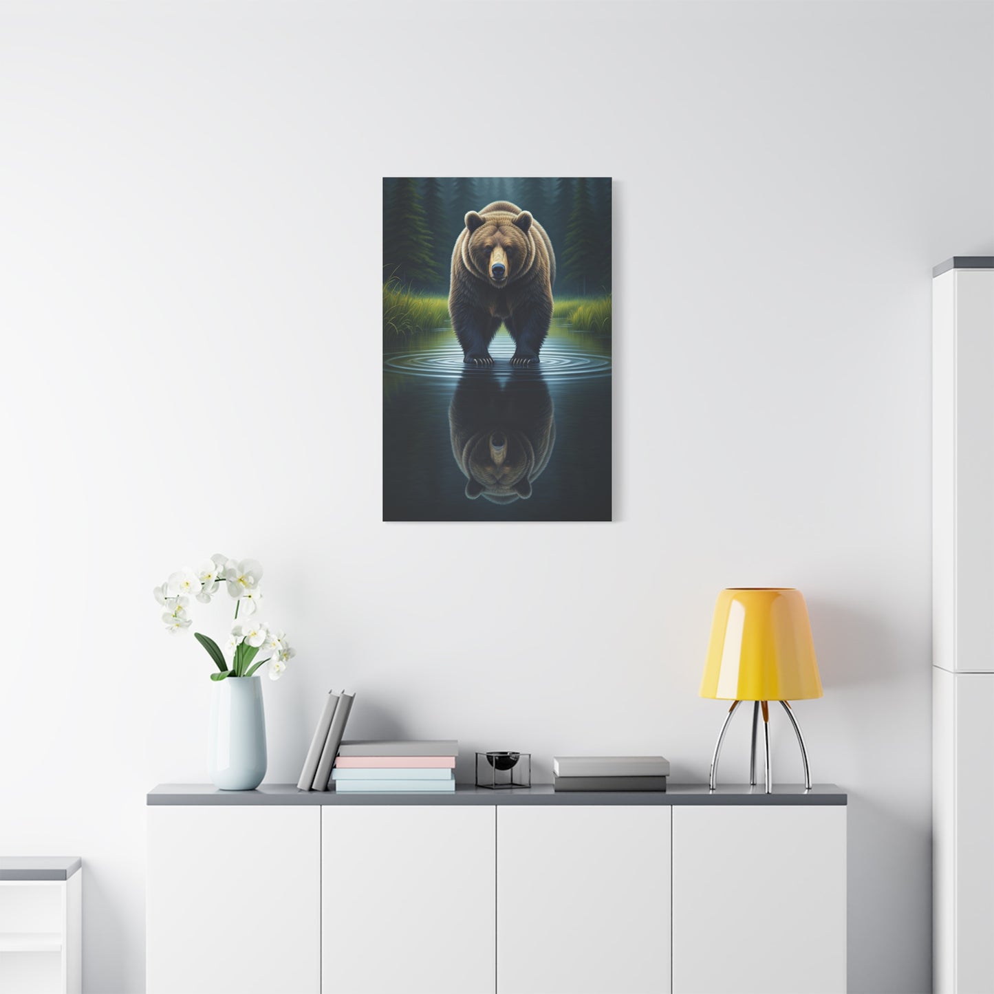 Brown Bear Reflection in Forest Water Wall Art & Canvas Prints