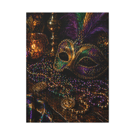 Mardi Gras Mask & Beads Still Life Wall Art & Canvas Print