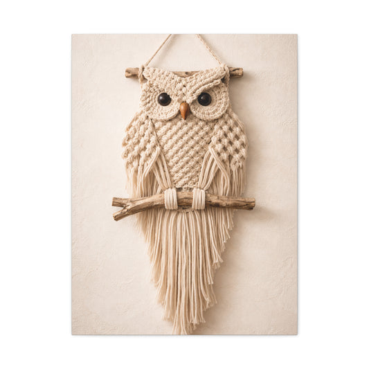 Boho Macrame Owl Textile Wall Art & Canvas Print