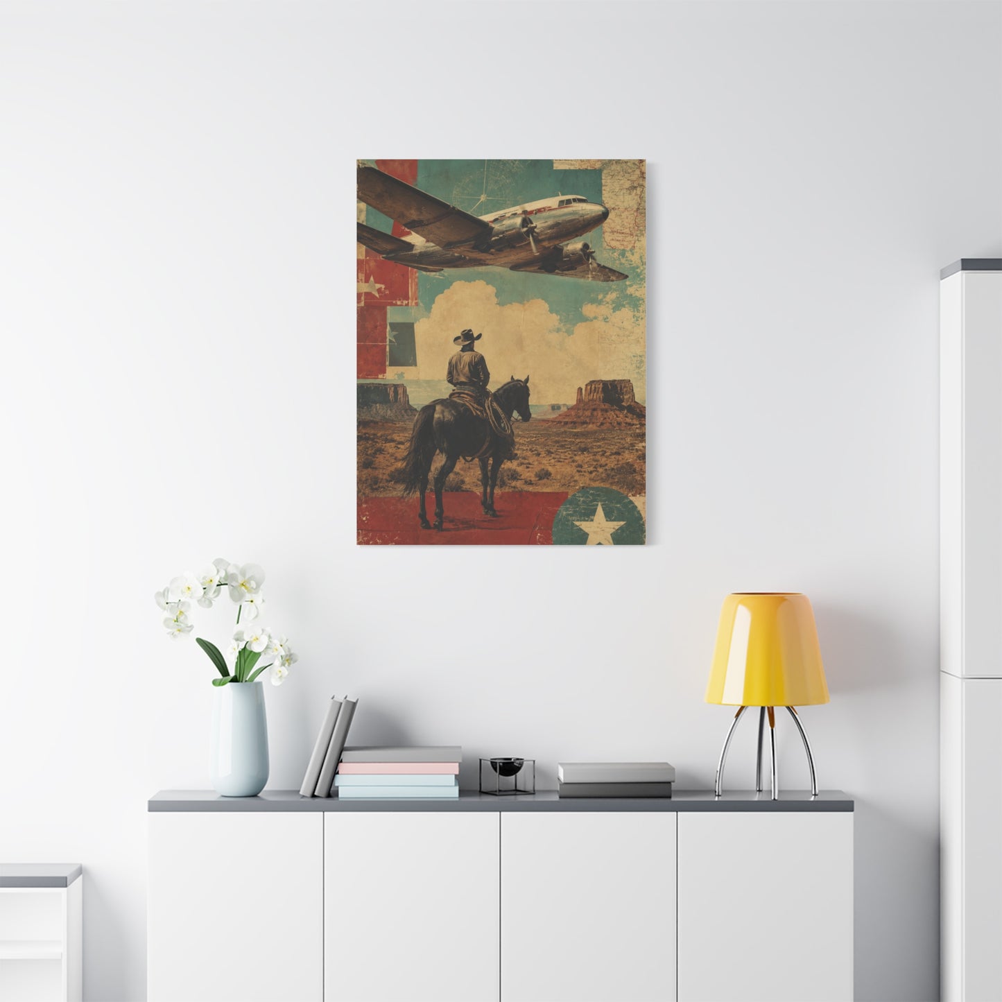 Mid-Century Western Aviation Collage Wall Art & Canvas Print
