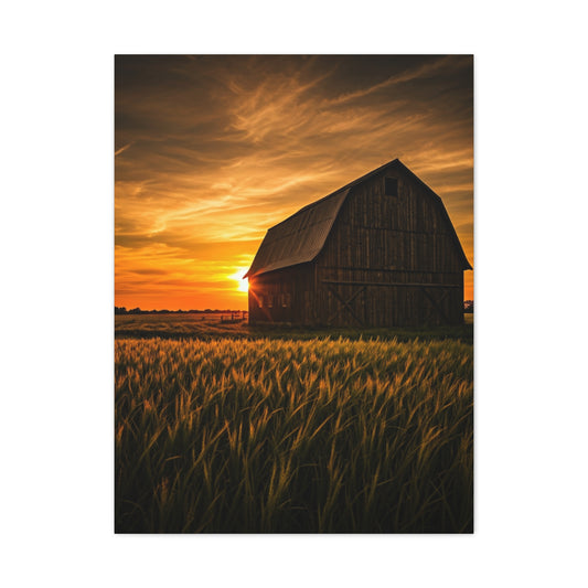 Sunset Barn in Tall Wheat Fields Wall Art & Canvas Prints