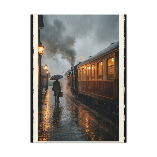 Rainy Train Platform Nostalgia Scene Wall Art & Canvas Print