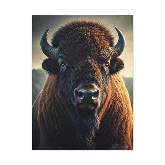 Warm-Toned Symmetrical Bison Portrait Wall Art & Canvas Print