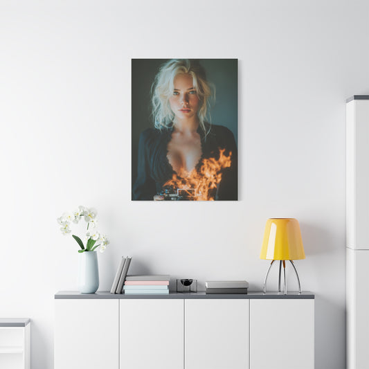 Blonde Muse Fire Camera Portrait Wall Art & Canvas Print