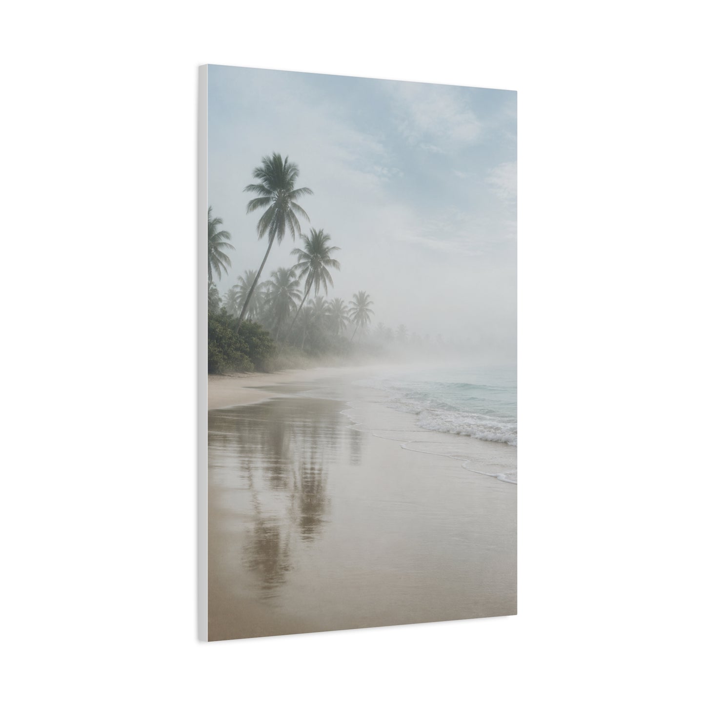 Misty Coastal Palm Shoreline Minimal Tropical Wall Art & Canvas Print