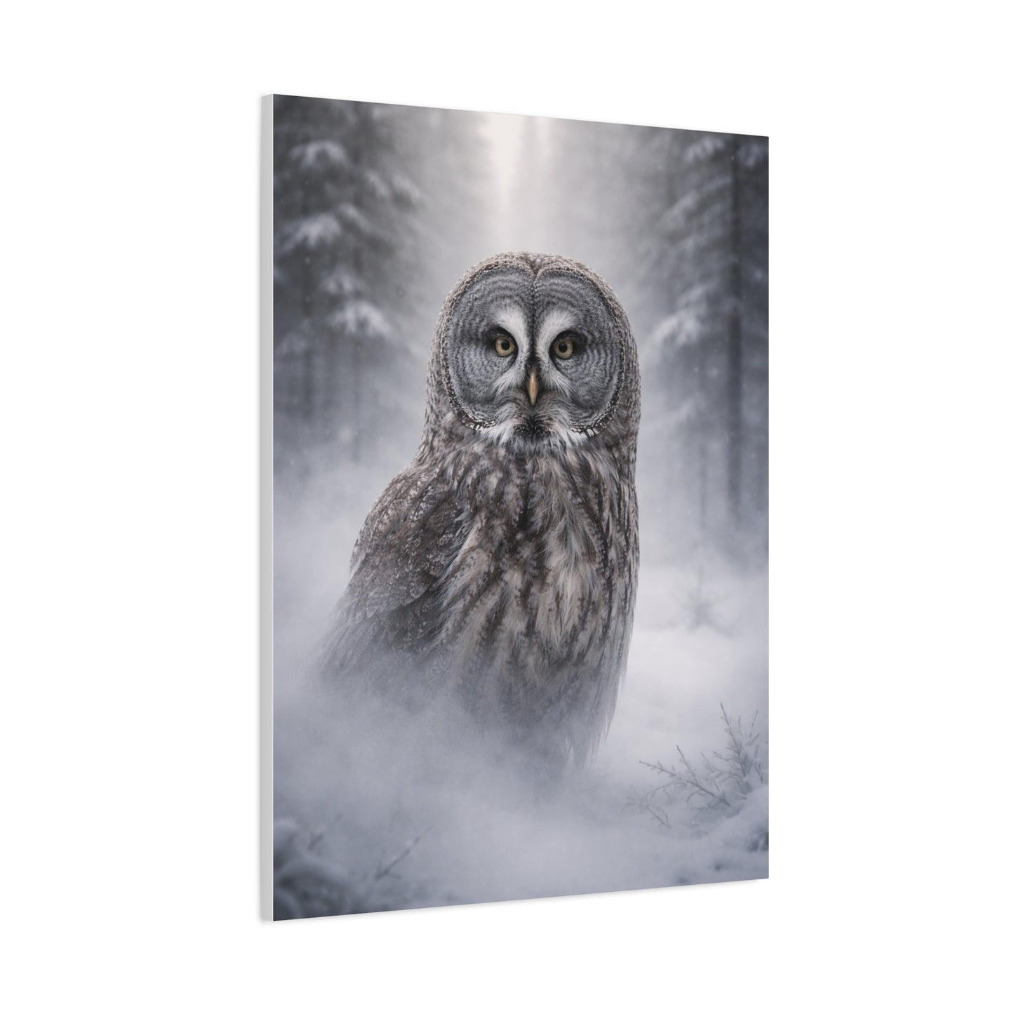Great Grey Owl Winter Mist Portrait Wall Art & Canvas Print