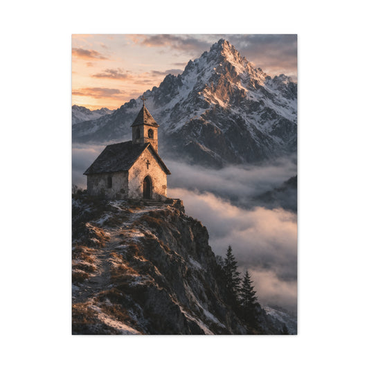 Lone Alpine Chapel Sunrise Wall Art & Canvas Print