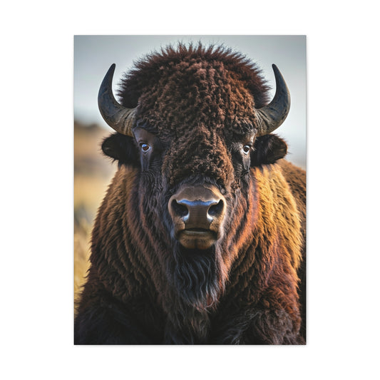 Symmetrical American Bison Portrait with Overcast Lighting Wall Art & Canvas Print