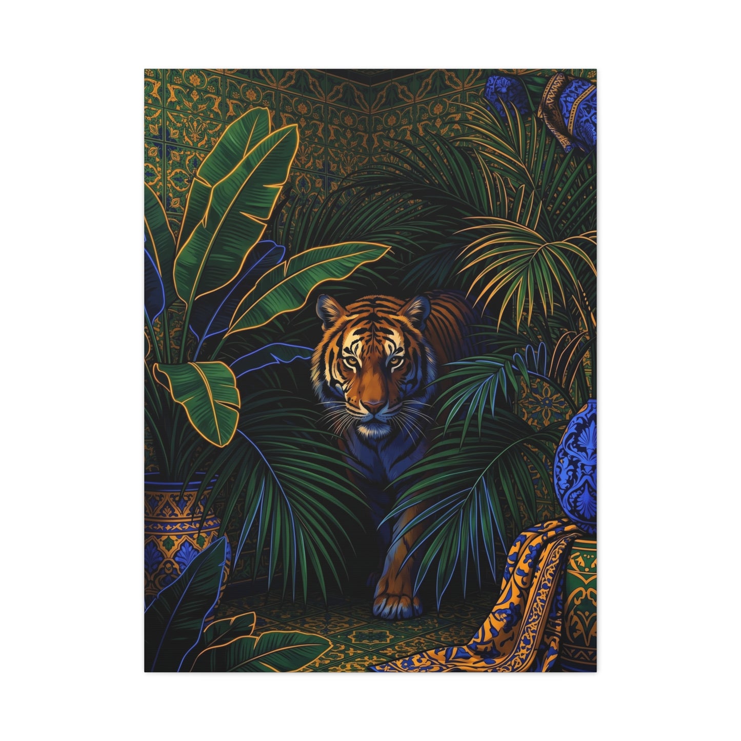 Exotic Tiger Jungle Interior Tropical Wall Art & Canvas Print
