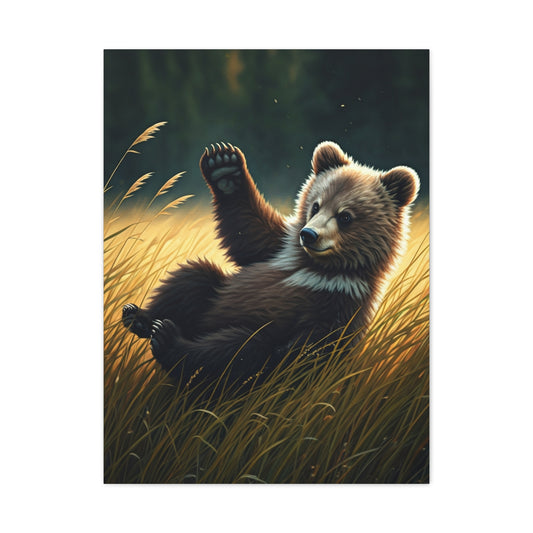 Playful Bear Cub in Meadow Wall Art & Canvas Prints