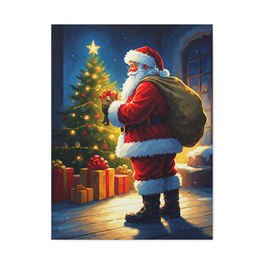 Painted Santa Delivering Gifts at Christmas Night Wall Art & Canvas Print