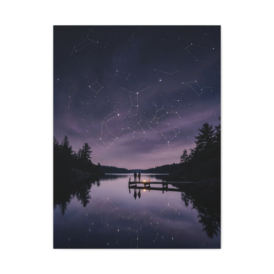 Starlit Reflection Lovers Minimal Scene Wall Art & Canvas Print