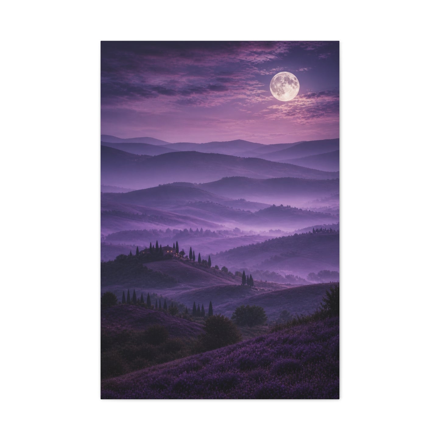 Moonlit Violet Hills Landscape Wall Art & Canvas Print