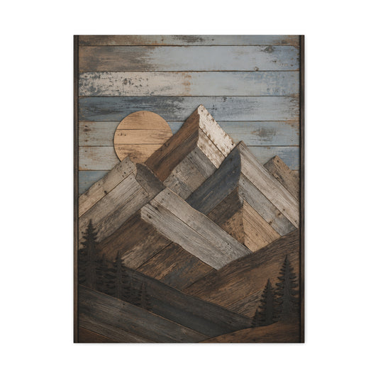 Reclaimed Wood Mountain Landscape Wall Art & Canvas Print