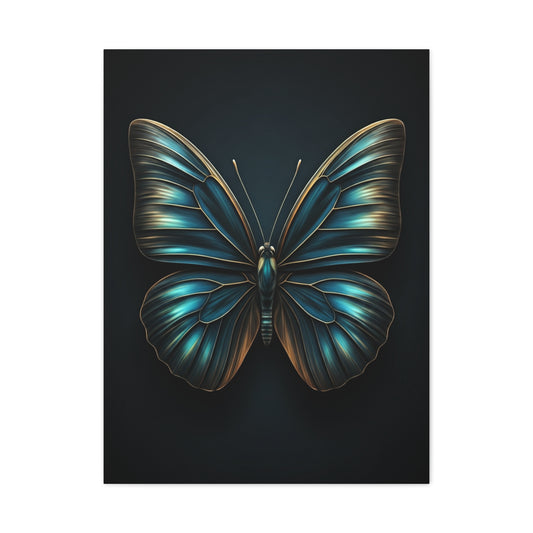 Midnight Blue Butterfly Symmetry Portrait Wall Art & Canvas Prints