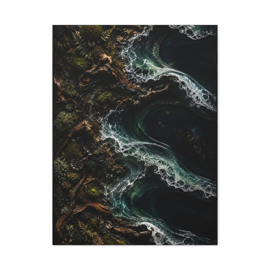 Dark Biophilic Coastal Wave Composition Wall Art & Canvas Print
