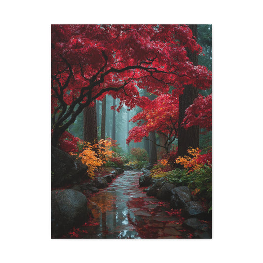 Crimson Maple Forest Path Wall Art & Canvas Print