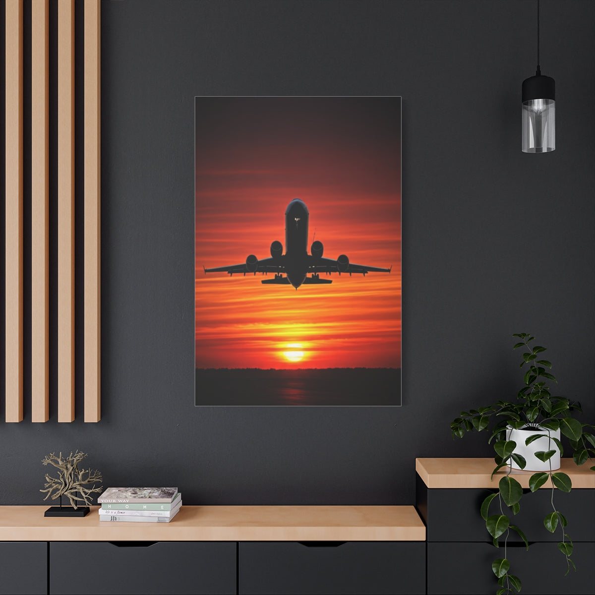 Sunset Departure Jet Silhouette Wall Art & Canvas Prints