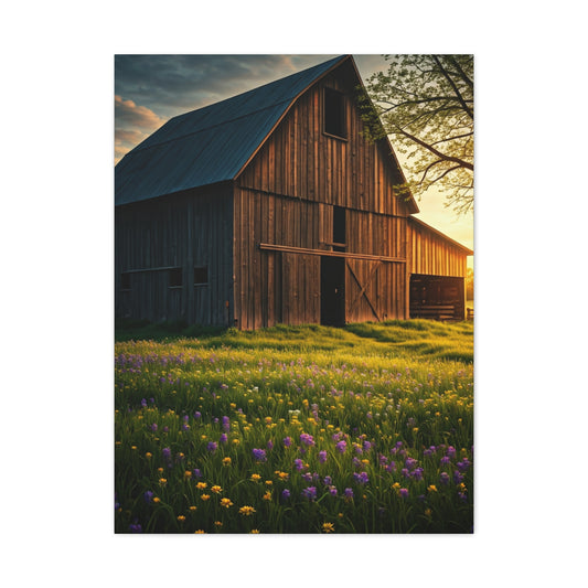 Wildflower Meadow Barn at Sunrise Wall Art & Canvas Prints
