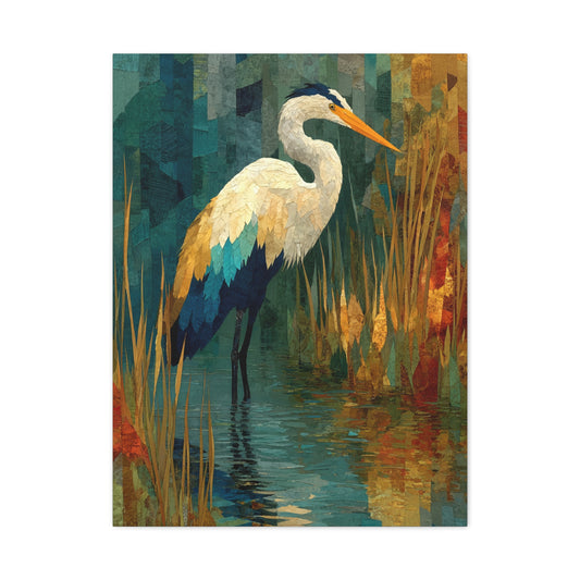 Marsh Heron Textured Composition Wall Art & Canvas Print