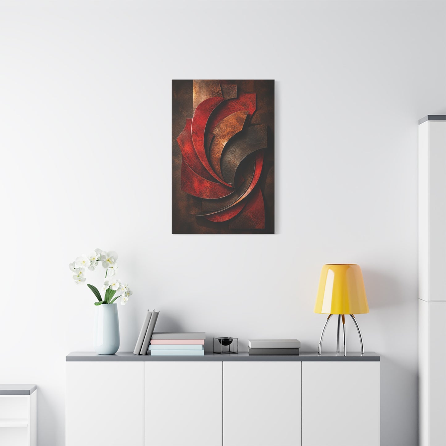 Sculptural Red Metal Wave Composition Wall Art & Canvas Print