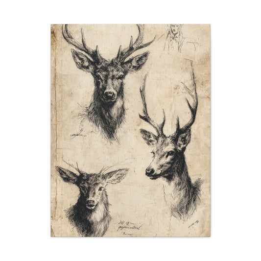 Vintage Natural History Deer Study Wall Art & Canvas Print