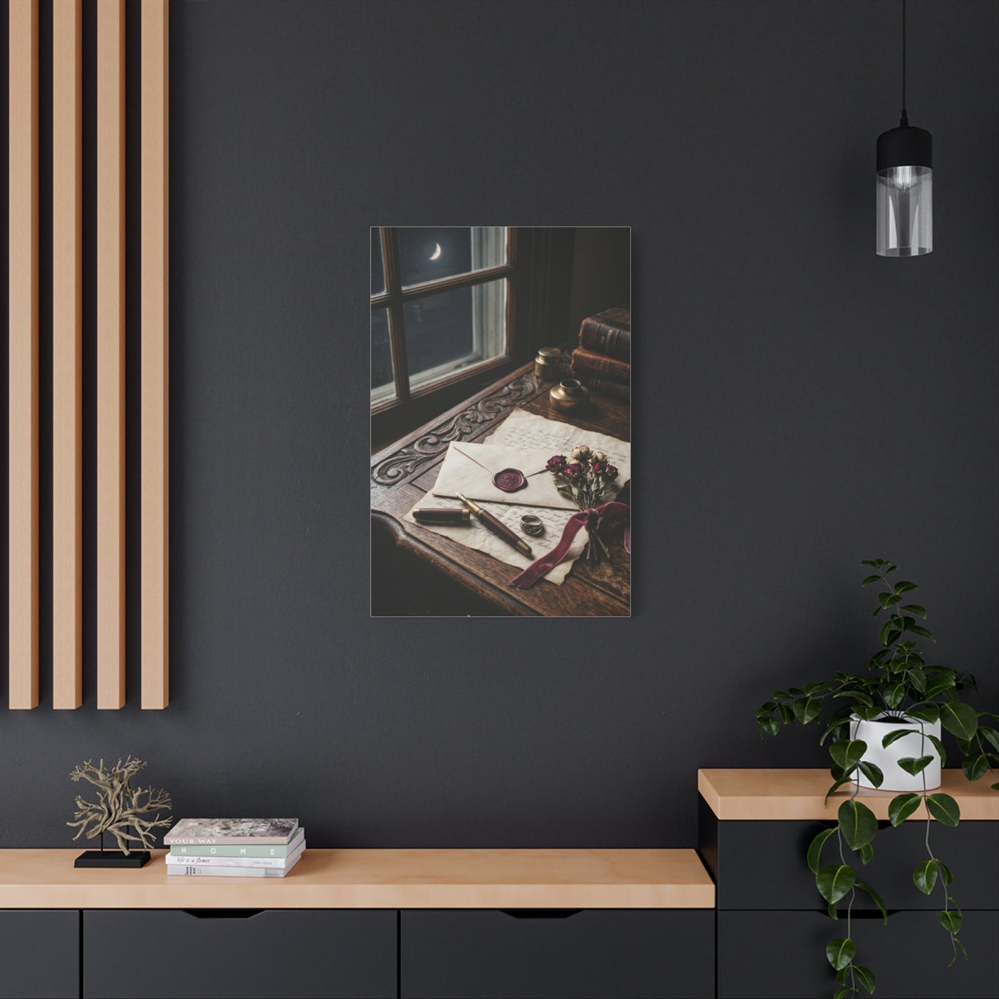 Moonlit Love Letter Writing Scene Wall Art & Canvas Print