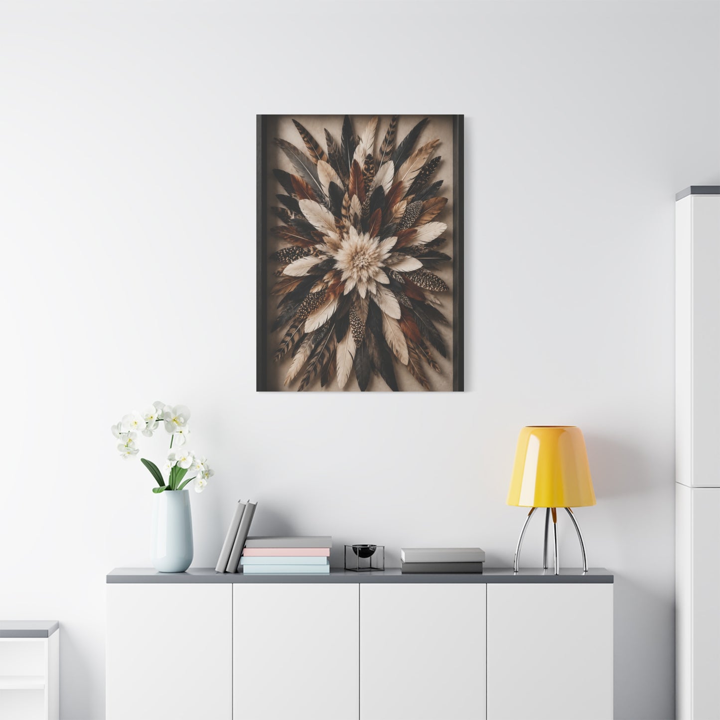 Feather Burst Rustic Shadowbox Wall Art & Canvas Print