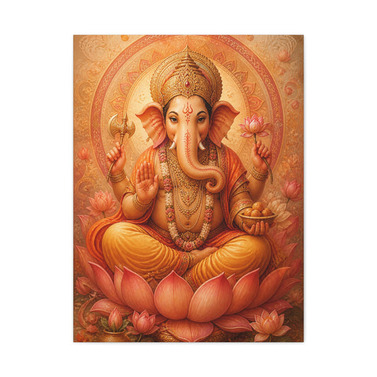 Lord Ganesha Lotus Blessing Wall Art & Canvas Print