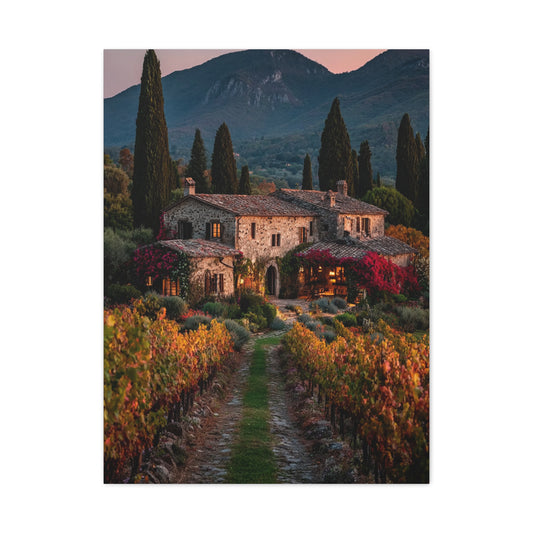 Tuscan Vineyard Autumn Villa Wall Art & Canvas Print