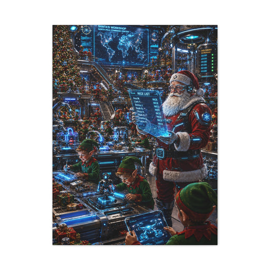 Futuristic Santa Workshop Wall Art & Canvas Print