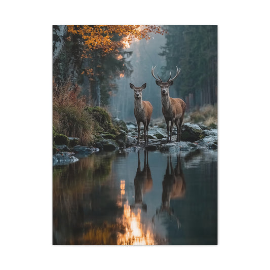 Autumn Forest Deer Reflection Wall Art & Canvas Print