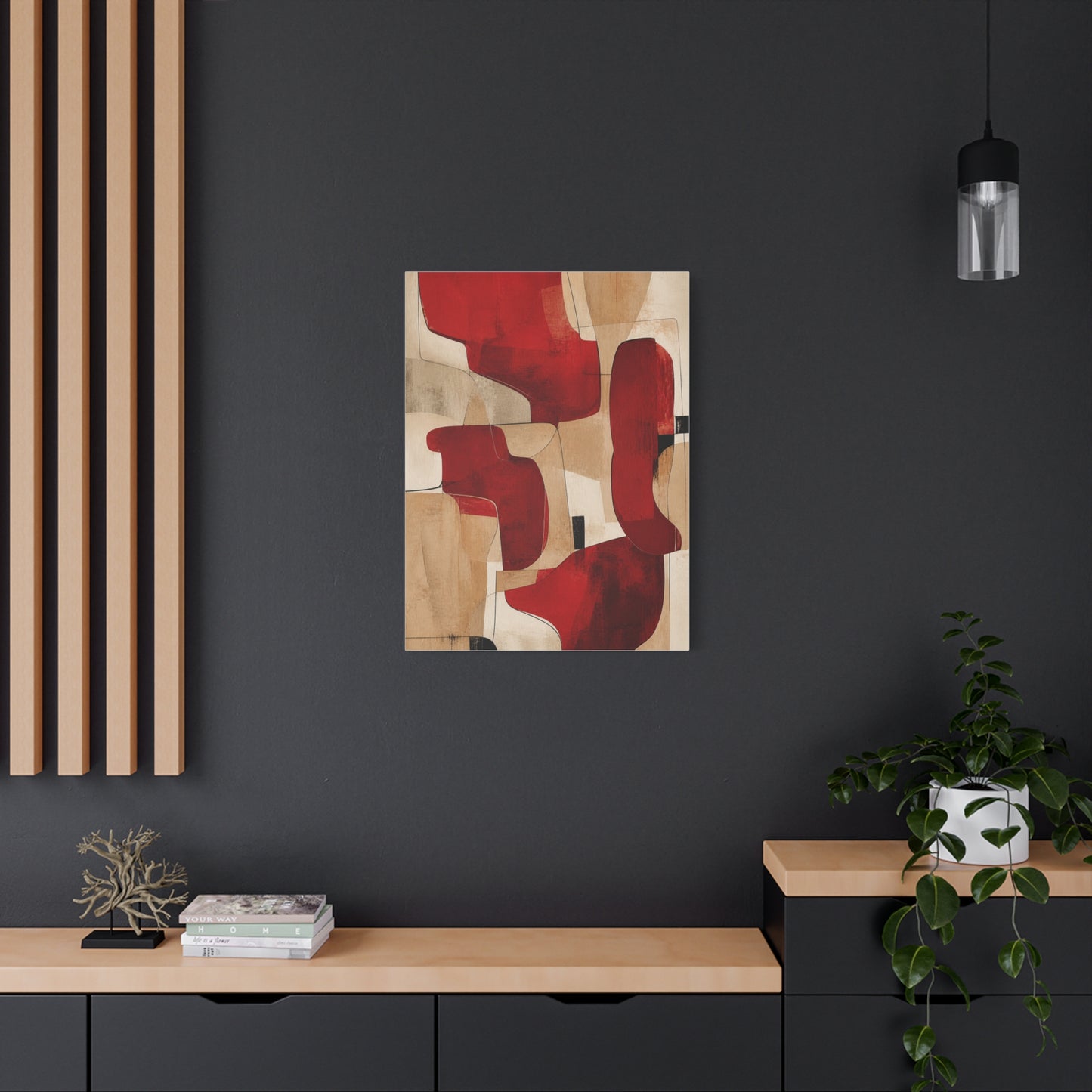 Modern Red and Beige Organic Abstract Wall Art & Canvas Print