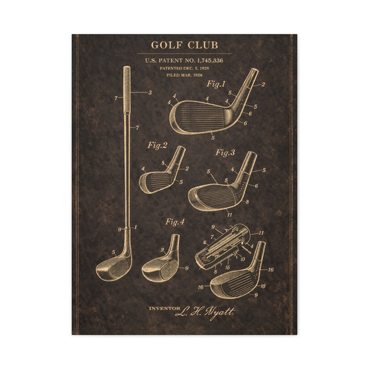 Antique Golf Club Patent Diagram Wall Art & Canvas Print