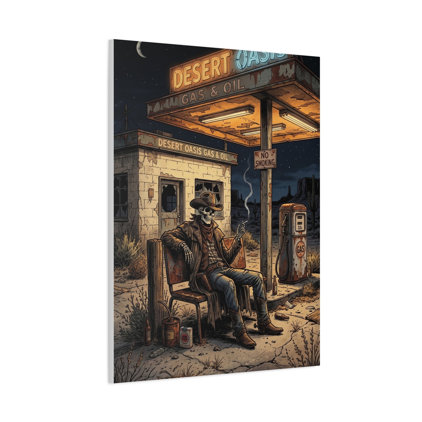 Desert Oasis Skeleton Cowboy Scene Wall Art & Canvas Print