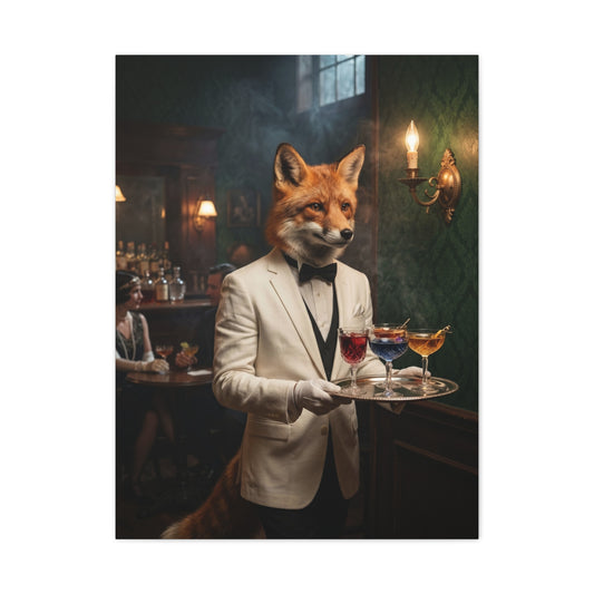 Fox Butler Cocktail Service Portrait Wall Art & Canvas Print