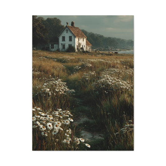 White Farmhouse Wildflower Meadow Wall Art & Canvas Print