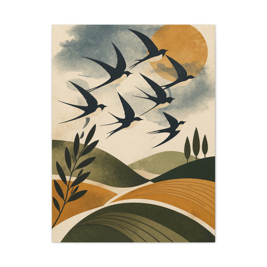 Minimalist Bird Silhouette Landscape Wall Art & Canvas Print