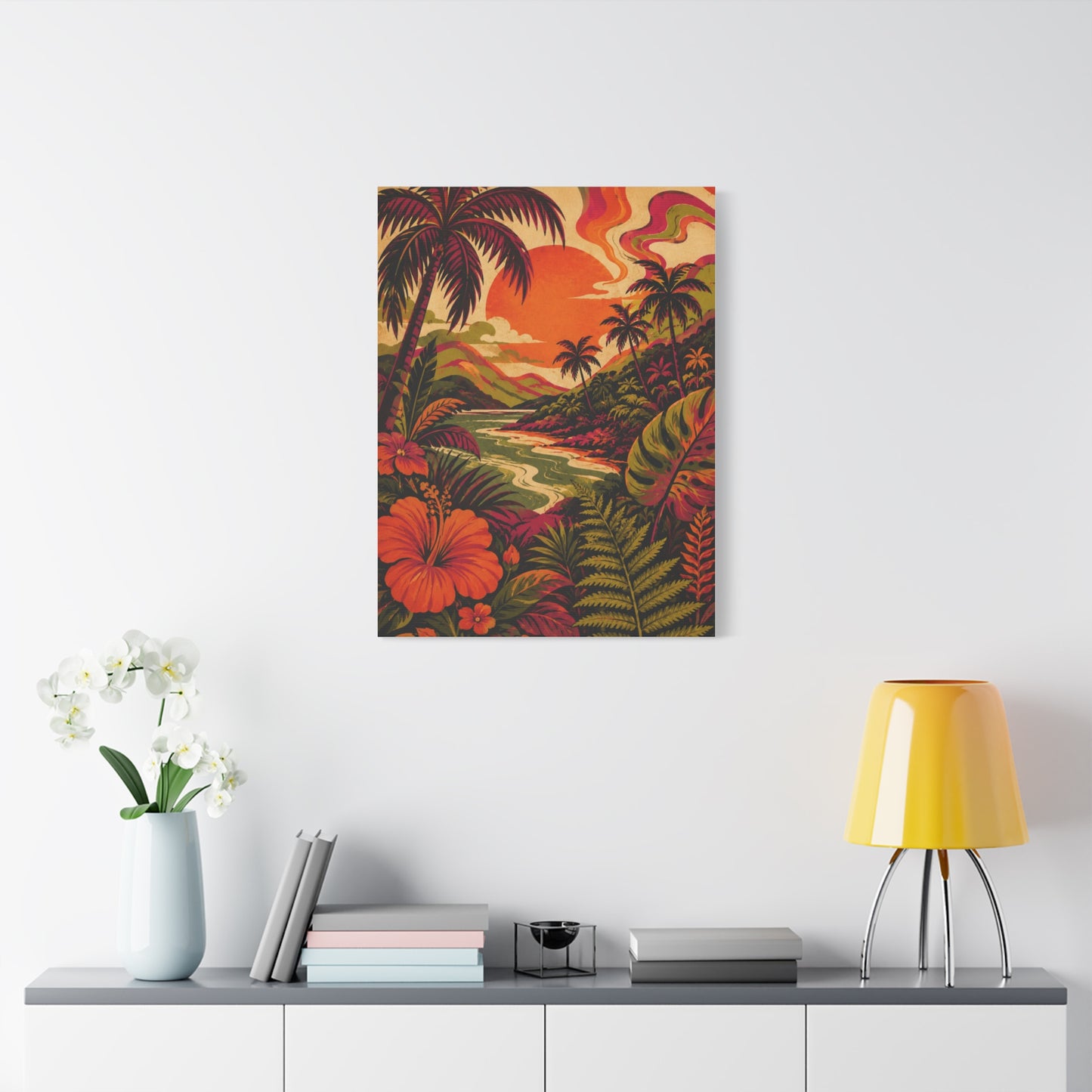 Vintage Tropical Valley Sunset Landscape Wall Art & Canvas Print
