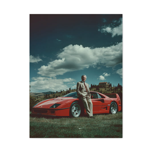 Enzo Ferrari Standing Beside the Ferrari F40 (1987) Wall Art & Canvas Print