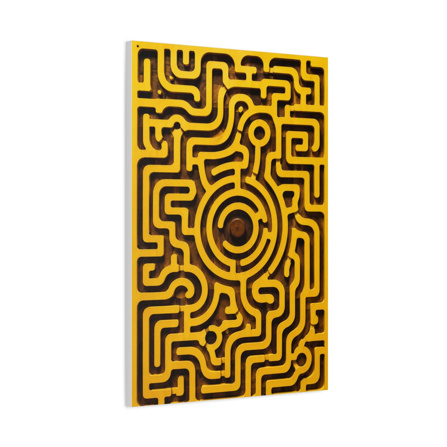 Circular Labyrinth Yellow Relief Design Wall Art & Canvas Print
