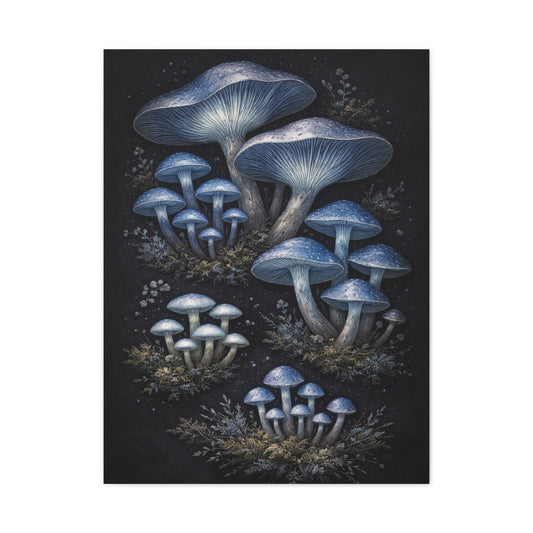 Luminous Indigo Fungi Botanical Study Wall Art & Canvas Print