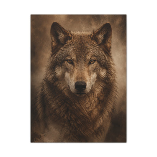 Warm-Toned Studio Wolf Portrait Wall Art & Canvas Print