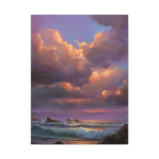 Painterly Coastal Sky and Rolling Waves Wall Art & Canvas Print