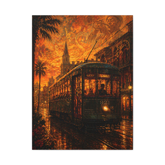 Historic Streetcar Jazz Sunset Wall Art & Canvas Print