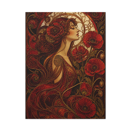 Red Art Nouveau Poppy Muse Wall Art & Canvas Print