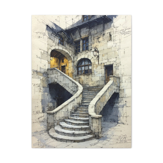 Architectural Staircase Sketch Wall Art & Canvas Print