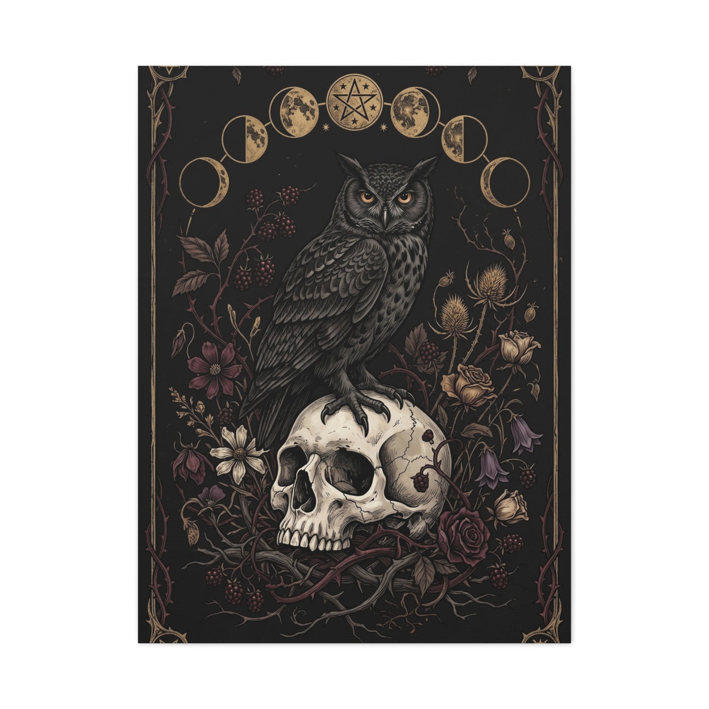 Gothic Occult Owl Skull Composition Wall Art & Canvas Print
