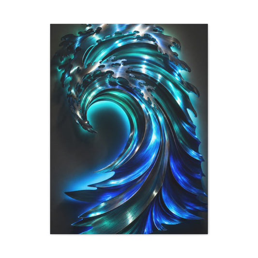 Illuminated Blue Wave Light Sculpture Wall Art & Canvas Print